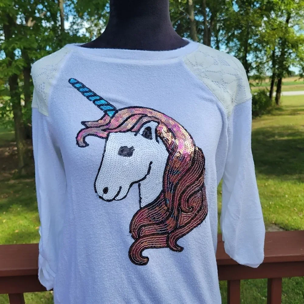 Total Girl Pullover Long Sleeve sequin unicorn sweater, sz 18.5 XL Plus